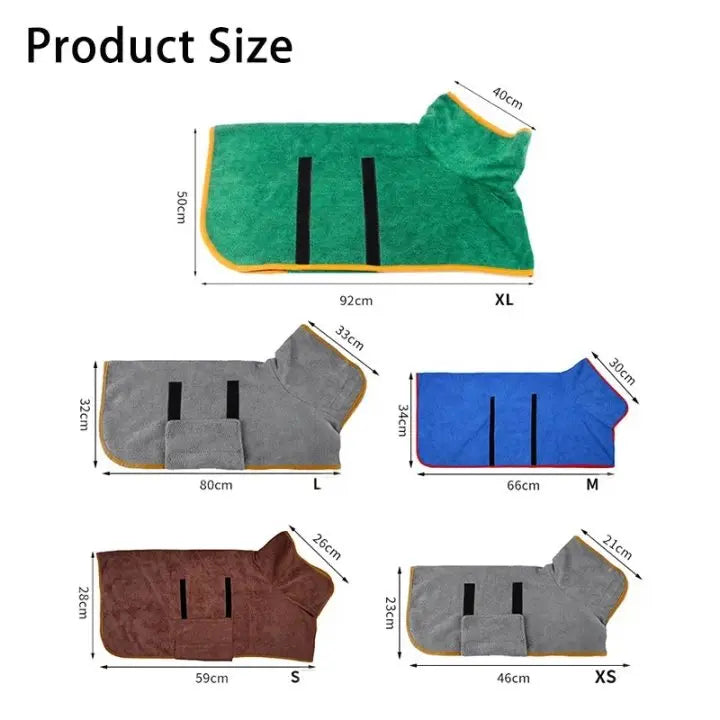 Microfiber Absorbent Soft Bath Robe Adjustable Coat for Small, Medium and Large Dog