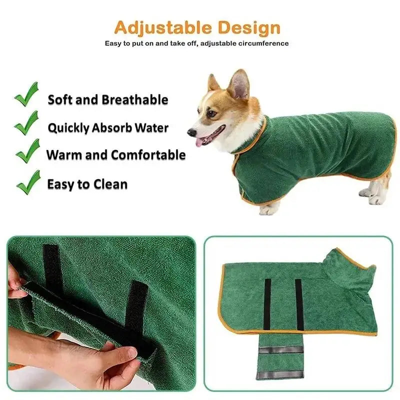 Microfiber Absorbent Soft Bath Robe Adjustable Coat for Small, Medium and Large Dog