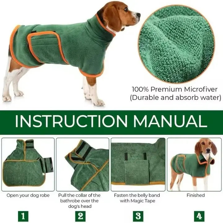 Microfiber Absorbent Soft Bath Robe Adjustable Coat for Small, Medium and Large Dog