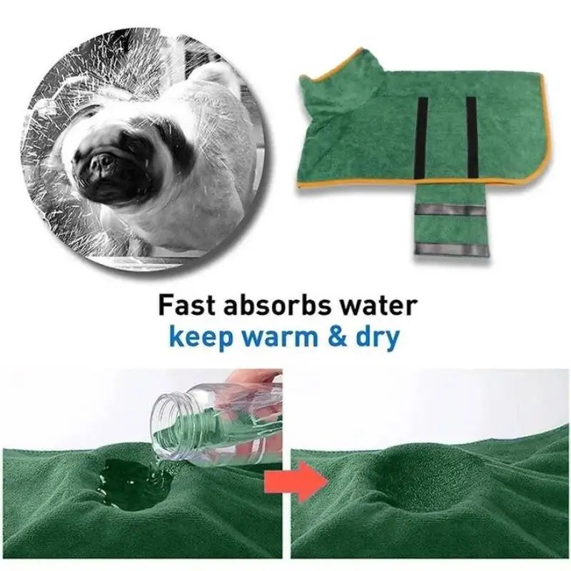 Microfiber Absorbent Soft Bath Robe Adjustable Coat for Small, Medium and Large Dog