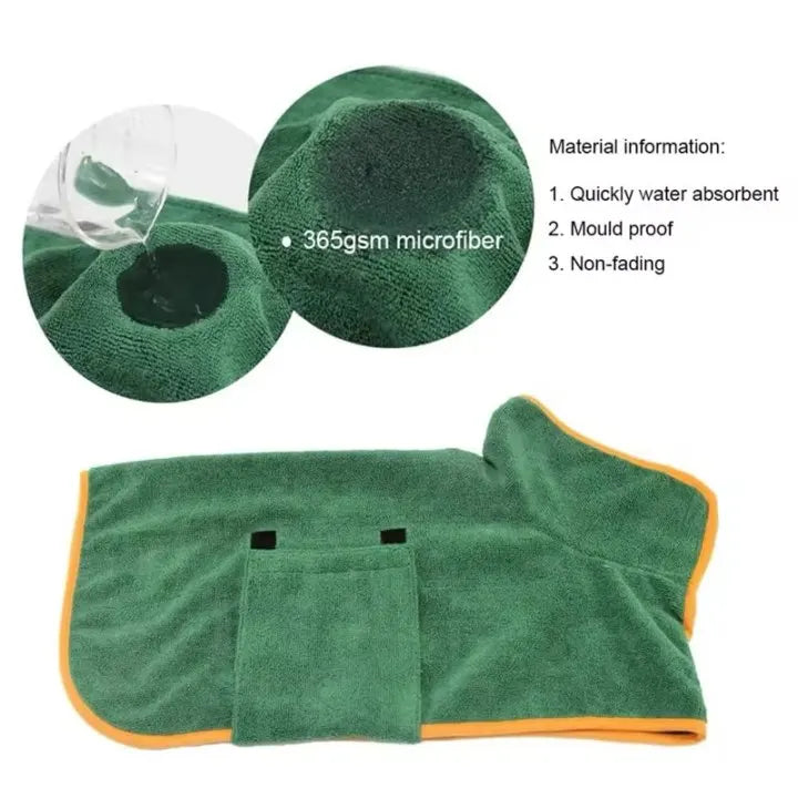 Microfiber Absorbent Soft Bath Robe Adjustable Coat for Small, Medium and Large Dog